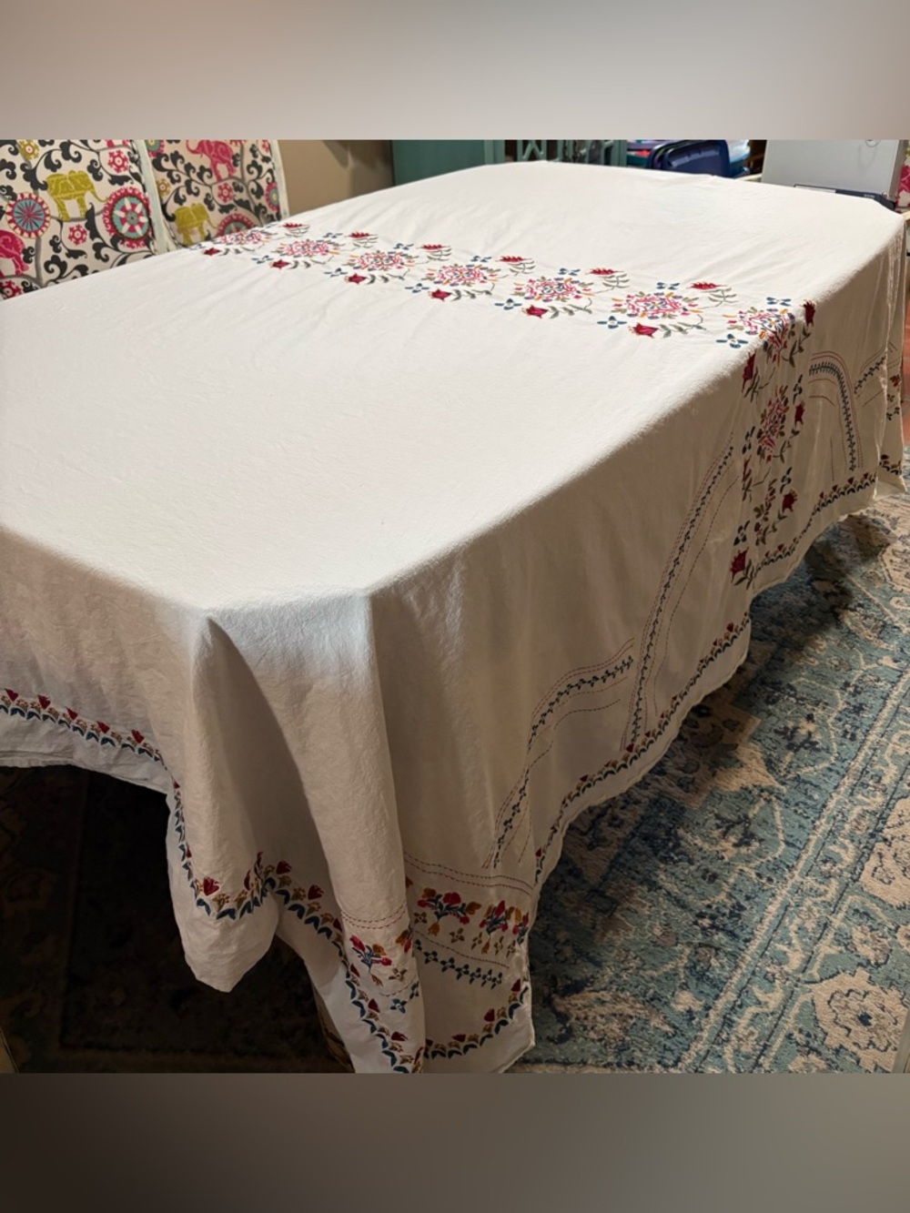 Natural Life Ivory Cotton Embroidered XL Tablecloth. 88” x 98”
